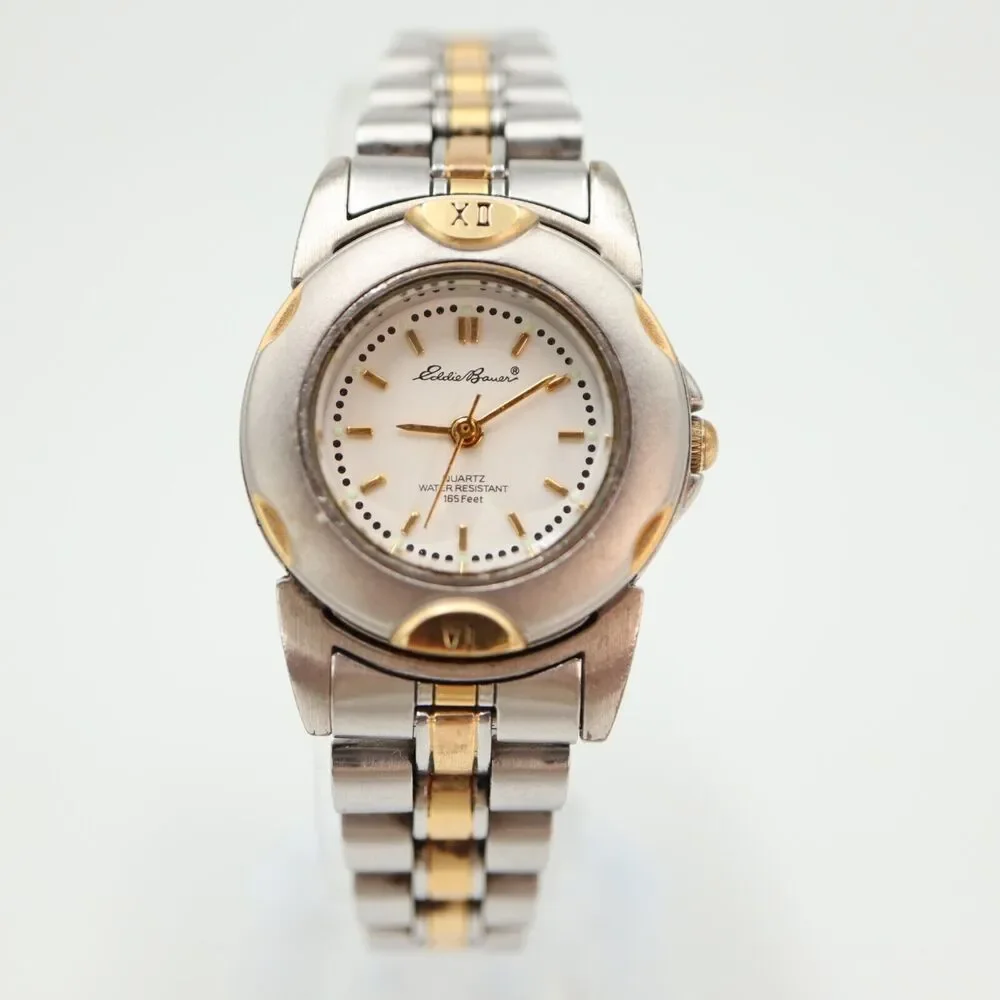 Eddie Bauer Diver Watch Women 25mm Two Tone Steel Bracelet with New Battery
